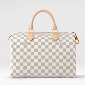 Louis Vuitton LV Unisex Speedy 30 Damier Azur Coated Canvas Natural Cowhide Leather | AlmaBagz