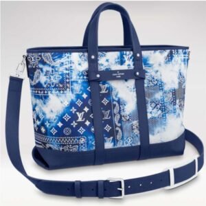 Louis Vuitton LV Unisex Tote Journey Carryall Bag Blue Cowhide Leather Textile Lining | AlmaBagz