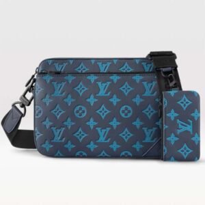 Louis Vuitton LV Unisex Trio Messenger Navy River Blue Calf Leather Textile Lining | AlmaBagz