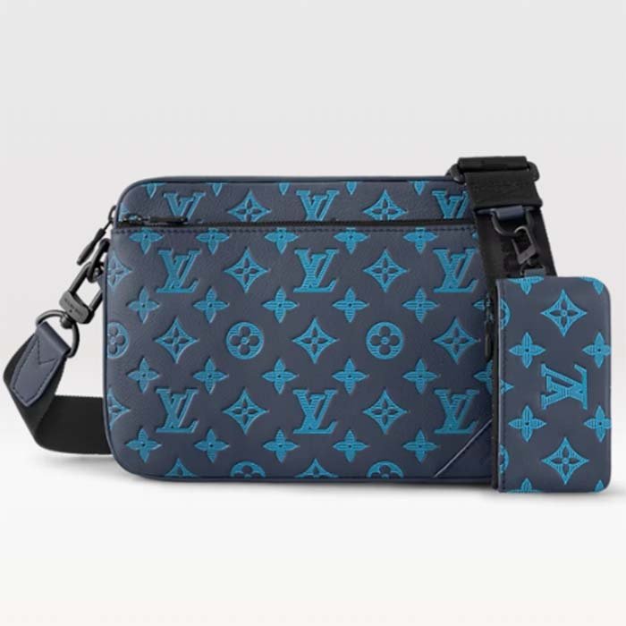 Louis Vuitton LV Unisex Trio Messenger Navy River Blue Calf Leather Textile Lining | AlmaBagz