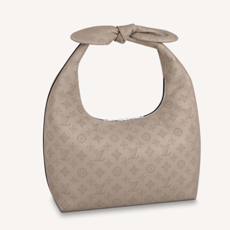 Louis Vuitton LV Unisex Why Knot MM Handbag Galet Beige Perforated Mahina Calf Leather | AlmaBagz