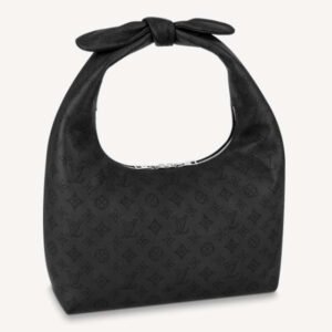 Louis Vuitton LV Unisex Why Knot MM Handbag Galet Black Perforated Mahina Calf Leather | AlmaBagz