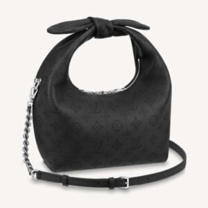 Louis Vuitton LV Women Why Knot PM Handbag Black Perforated Mahina Calf Leather | AlmaBagz
