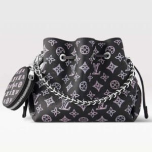 Louis Vuitton LV Women Bella Bucket Bag Black Perforated Mahina Calf Leather | AlmaBagz