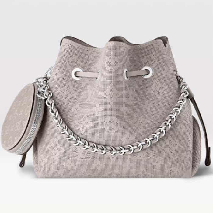 Louis Vuitton LV Women Bella Bucket Bag Gray Mahina Perforated Calfskin Leather | AlmaBagz