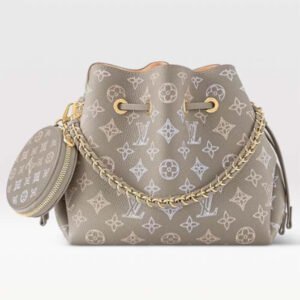 Louis Vuitton LV Women Bella Bucket Bag Gray Mahina Perforated Calfskin Leather Microfiber Lining | AlmaBagz