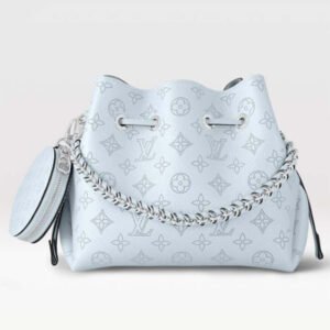 Louis Vuitton LV Women Bella Bucket Bag Olympe Blue Perforated Mahina Calf Leather | AlmaBagz