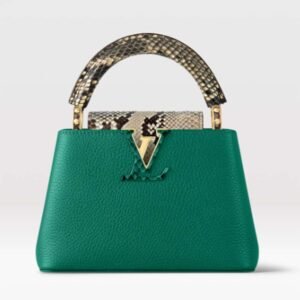 Louis Vuitton LV Women Capucines Mini Handbag Emeraude Green Taurillon Leather Python Skin | AlmaBagz