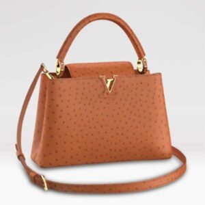 Louis Vuitton LV Women Capucines BB Orange Menthe Mint Ostrich Leather Monogram Flower | AlmaBagz