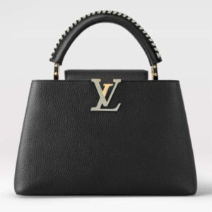 Louis Vuitton LV Women Capucines MM Handbag Black Etain Metallic Gray Taurillon Leather | AlmaBagz