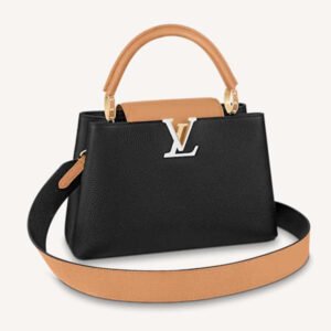 Louis Vuitton LV Women Capucines MM Handbag Black Gold Arizona Taurillon Leather | AlmaBagz