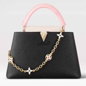 Louis Vuitton LV Women Capucines MM Handbag Black Pink Taurillon Leather | AlmaBagz