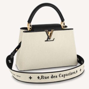 Louis Vuitton LV Women Capucines MM Handbag Black Taurillon Leather Canvas | AlmaBagz