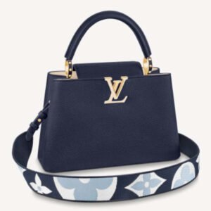 Louis Vuitton LV Women Capucines MM Handbag Blue Navy Taurillon Leather Canvas | AlmaBagz