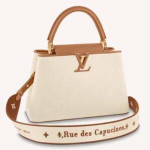 Louis Vuitton LV Women Capucines MM Handbag Caramel Brown Taurillon Leather Canvas | AlmaBagz
