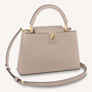 Louis Vuitton LV Women Capucines MM Handbag Galet Gray Taurillon Leather | AlmaBagz