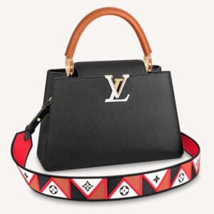 Louis Vuitton LV Women Capucines MM Handbag Noir Black Rouge Taurillon Leather | AlmaBagz