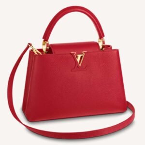 Louis Vuitton LV Women Capucines MM Handbag Scarlet Red Taurillon Leather | AlmaBagz