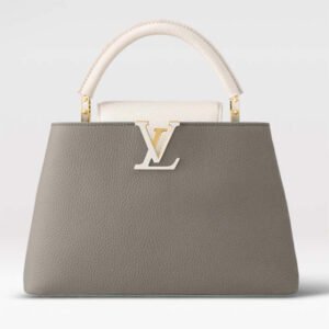 Louis Vuitton LV Women Capucines MM Handbag Steeple Gray Greige Taurillon Leather | AlmaBagz
