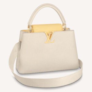 Louis Vuitton LV Women Capucines MM Handbag Yellow Beige Taurillon Leather Canvas | AlmaBagz