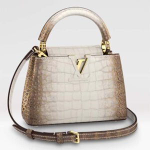 Louis Vuitton LV Women Capucines Mini Handbag Beige Brown Brilliant Crocodilien Leather | AlmaBagz