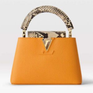 Louis Vuitton LV Women Capucines Mini Handbag Golden Yellow Taurillon Leather Python Skin | AlmaBagz