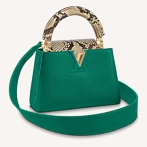 Louis Vuitton LV Women Capucines Mini Handbag Green Taurillon Leather Python Skin | AlmaBagz