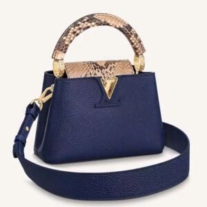 Louis Vuitton LV Women Capucines Mini Handbag Navy Taurillon Leather Python Skin | AlmaBagz