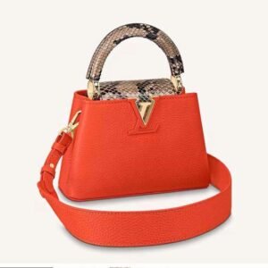 Louis Vuitton LV Women Capucines Mini Handbag Orange Taurillon Leather Python Skin | AlmaBagz