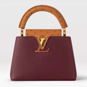 Louis Vuitton LV Women Capucines Mini Handbag Red Taurillon Ostrich Leather | AlmaBagz