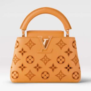 Louis Vuitton LV Women Capucines Mini Handbag Saffron Yellow Calfskin Leather Cowhide Lining | AlmaBagz