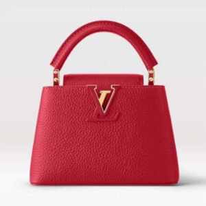 Louis Vuitton LV Women Capucines Mini Handbag Scarlet Red Taurillon Cowhide Leather | AlmaBagz