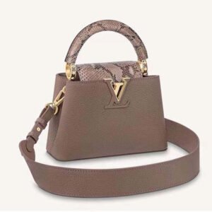 Louis Vuitton LV Women Capucines Mini Handbag Taupe Taurillon Python Leather | AlmaBagz