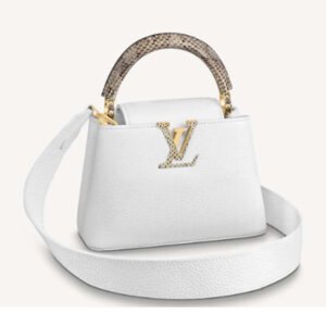Louis Vuitton LV Women Capucines Mini Handbag White Taurillon Leather | AlmaBagz