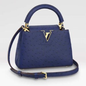Louis Vuitton LV Women Capucines Mini Menthe Blue Goatskin Ostrich Leather Monogram Flower | AlmaBagz