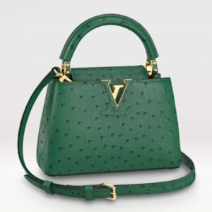 Louis Vuitton LV Women Capucines Mini Menthe Mint Ostrich Leather Monogram Flower | AlmaBagz