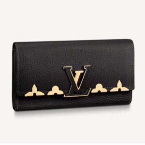 Louis Vuitton LV Women Capucines Monogram Flower Wallet Taurillon Leather-Black | AlmaBagz