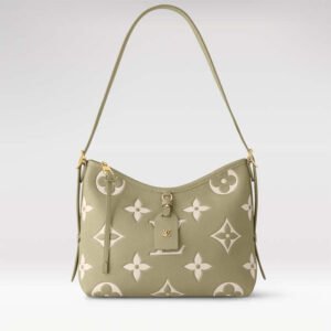 Louis Vuitton LV Women CarryAll PM Bag Light Khaki Cream Monogram Empreinte Embossed Grained Cowhide Leather | AlmaBagz