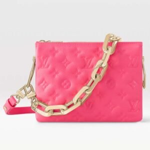 Louis Vuitton LV Women Coussin BB Handbag Fluo Pink Grained Calfskin Leather | AlmaBagz