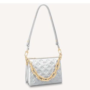 Louis Vuitton LV Women Coussin BB Handbag Silver Monogram Embossed Puffy Lambskin | AlmaBagz