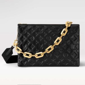 Louis Vuitton LV Women Coussin MM Handbag Black Monogram Embossed Puffy Lambskin | AlmaBagz