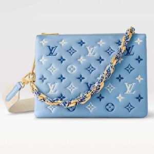 Louis Vuitton LV Women Coussin PM Handbag Blue Lambskin Silk Scarf Cowhide Leather | AlmaBagz