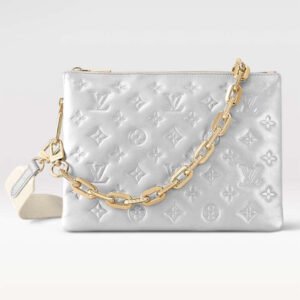 Louis Vuitton LV Women Coussin PM Handbag Silver Lambskin Cowhide Lining Zip Closure | AlmaBagz