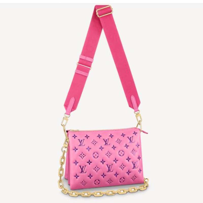 Louis Vuitton LV Women Cruissin PM Handbag Pink Purple Monogram Embossed Puffy Lambskin | AlmaBagz