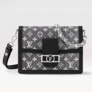 Louis Vuitton LV Women Dauphine MM Handbag Gray Denim Textile Jacquard | AlmaBagz