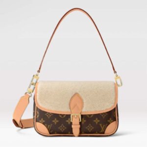 Louis Vuitton LV Women Diane Handbag Beige Brown Monogram Coated Canvas Shearling | AlmaBagz