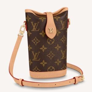 Louis Vuitton LV Women Fold Me Pouch Brown Monogram Canvas Cowhide Leather | AlmaBagz
