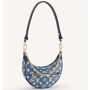 Louis Vuitton LV Women Half-Moon Loop Baguette Handbag Navy Blue Denim Jacquard | AlmaBagz