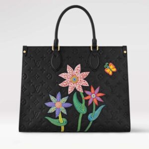 Louis Vuitton LV Women LV x YK OnTheGo MM Black Embossed Grained Monogram Cowhide Leather Flower | AlmaBagz