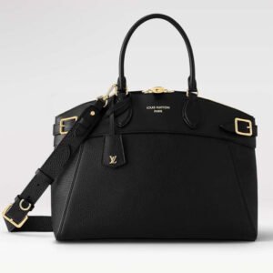 Louis Vuitton LV Women Lock It MM Black Taurillon Leather Smooth Calfskin Calf Leather | AlmaBagz